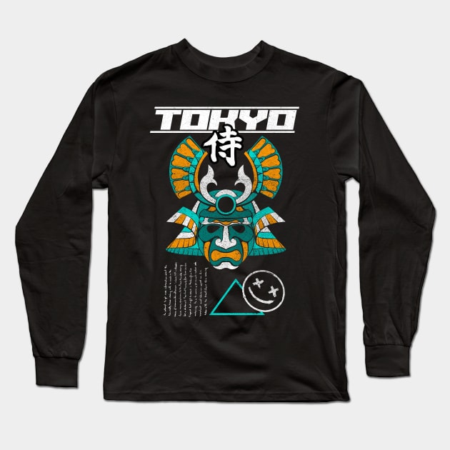 Tokyo Samurai y2k style design with grunge effect Long Sleeve T-Shirt by PunkPolicy